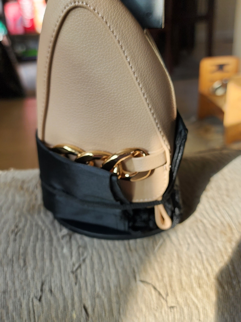 Neutral Beige Women's Loafer with Gold Chain Trim
